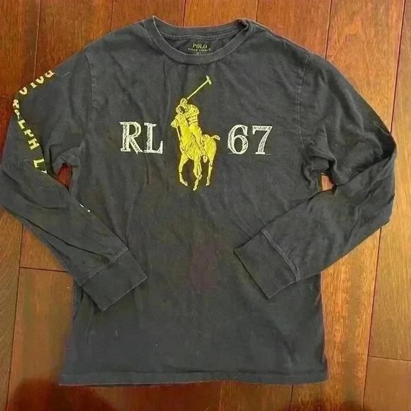 Polo Ralph Lauren Kid’s Long Sleeve Tshirt Navy/Yellow Logo Size L - Picture 1 of 8